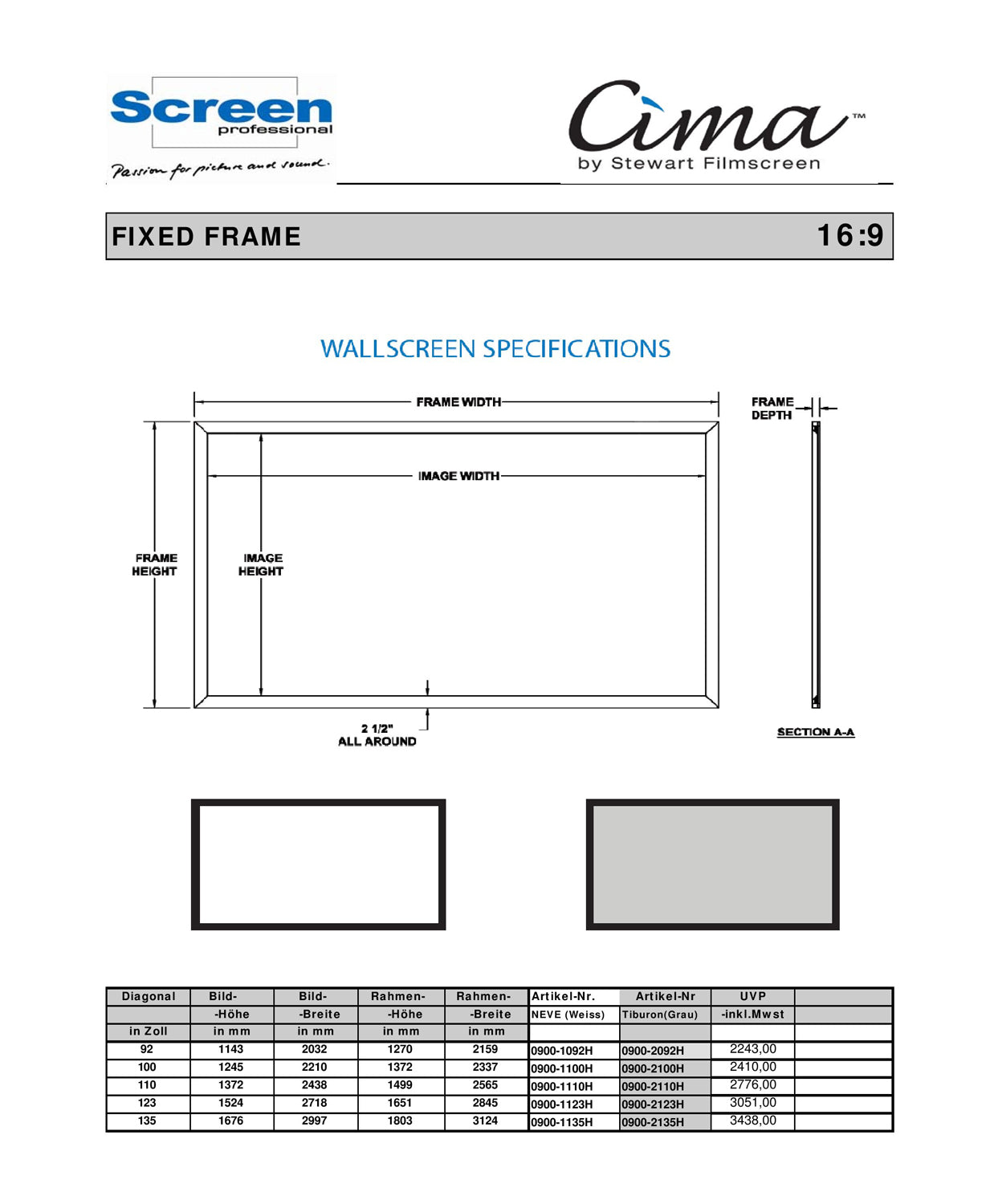 stewart cima fixed frame rahmenleinwand